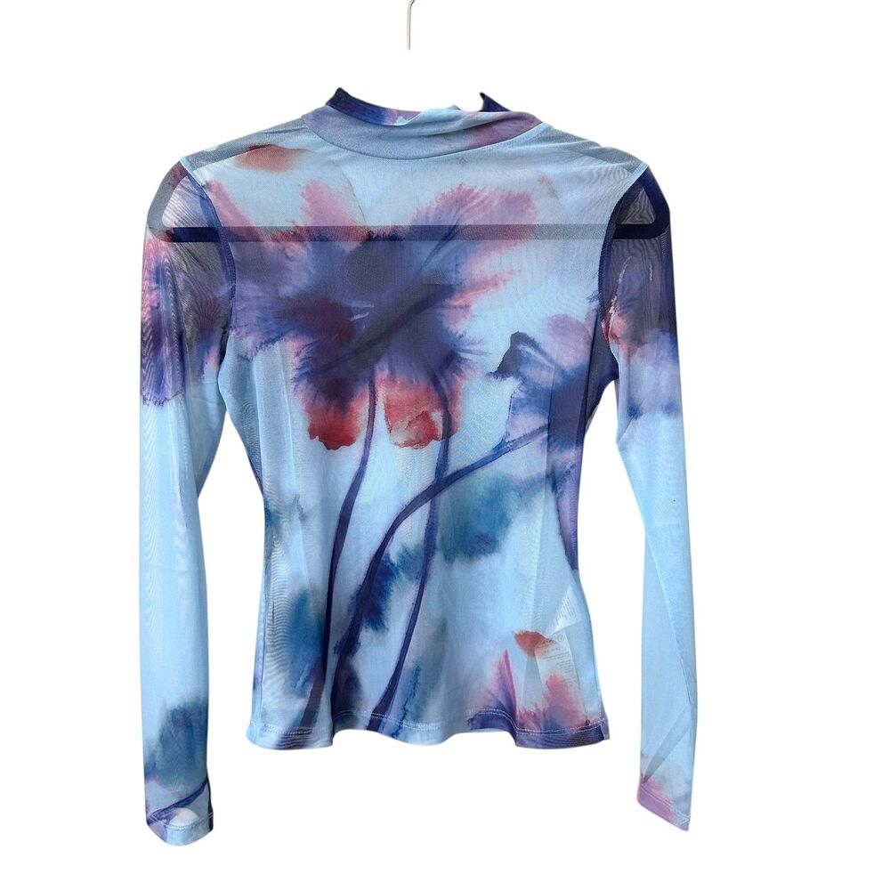 BY ANTHROPOLOGIE Floral Mesh Turtleneck Top Blue X-Small NEW NWT - Picture 3 of 6